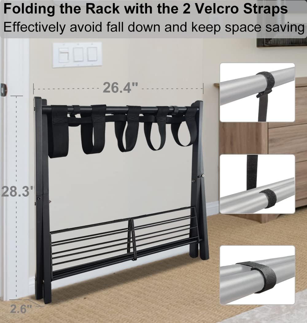 Folding Luggage Rack for Guest Room, Metal Foldable Suitcase Stand Holder with Metal Shelf for Bedroom, Black, 1 pack