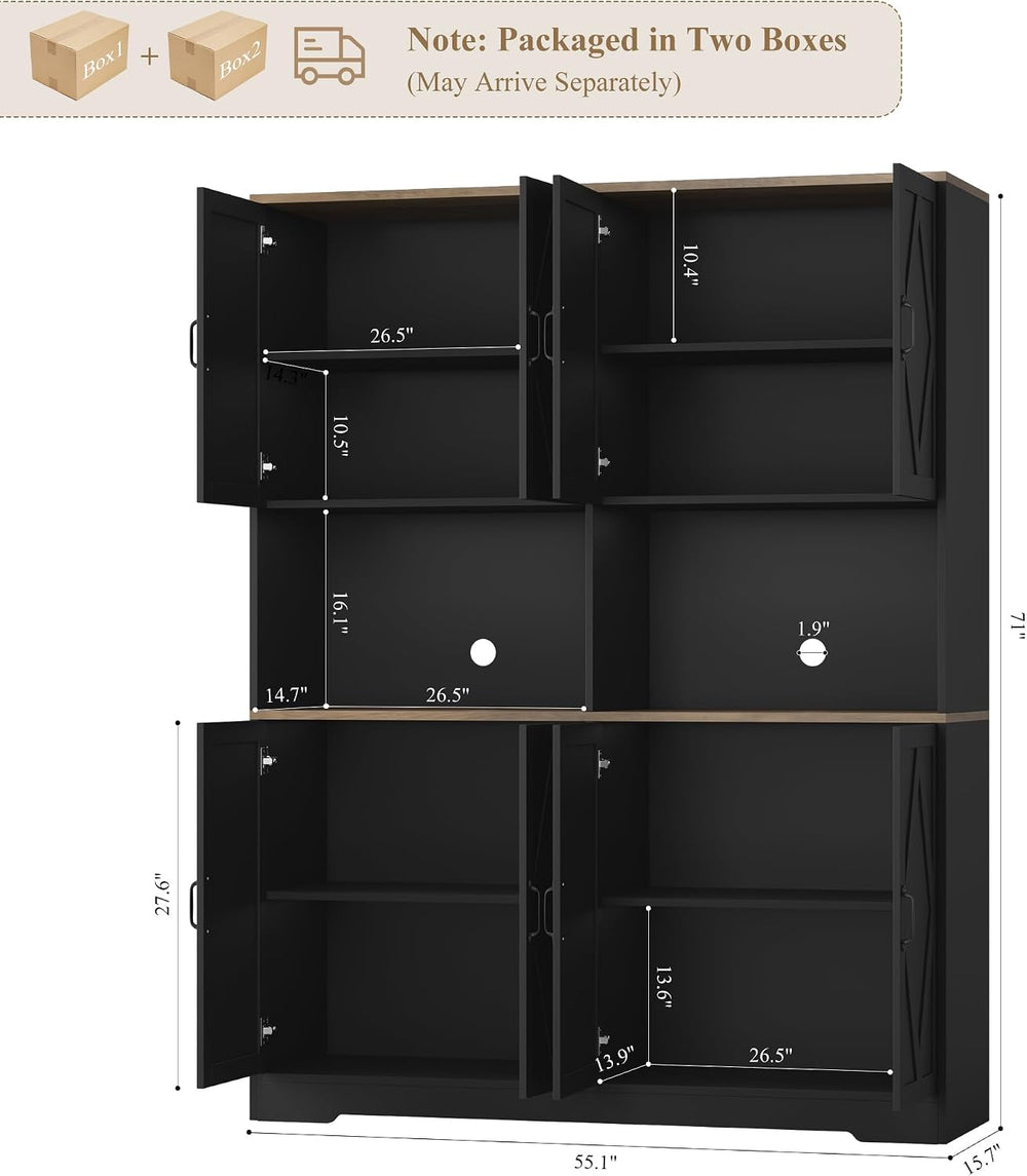 HOSTACK 55" W Pantry Cabinet, 71" Tall Kitchen Hutch Storage Cabine...