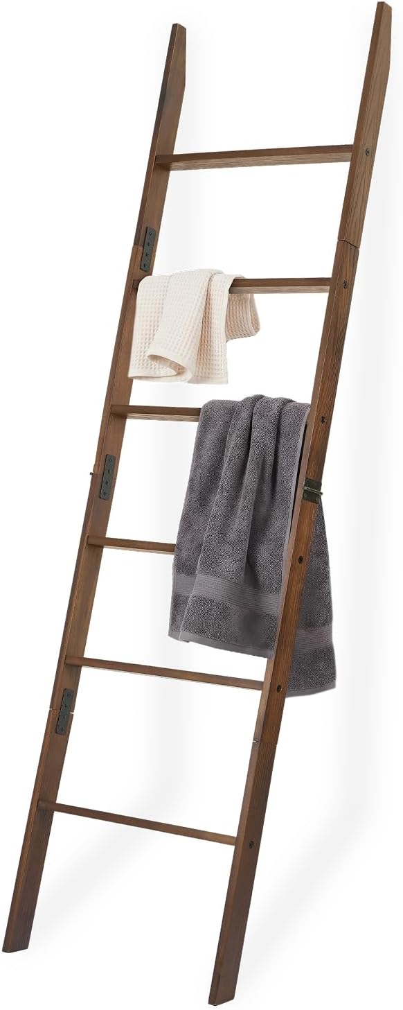 AVLORA Design 6-Tier Blanket Ladder Rack 66.5" H x 18" W - Espresso Brown | Acacia Wood Leaning Shelf, Quilt Throw Towel Holder Stand, Rustic Farmhouse Decor for Living Room Bedroom Bathroom