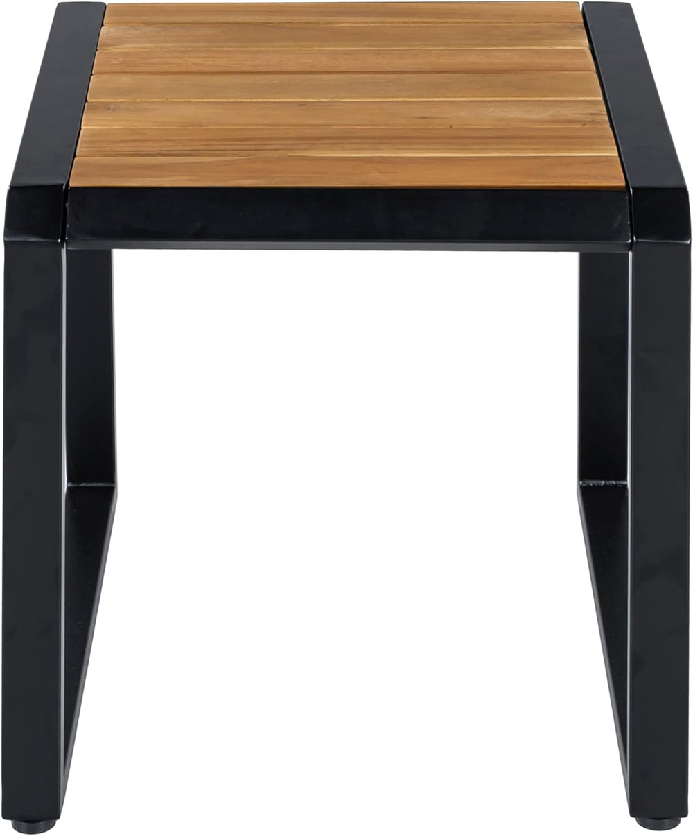 Outdoor Side Table with Teak Wood Top, Metal Frame Patio Accent Table, 120 lb...