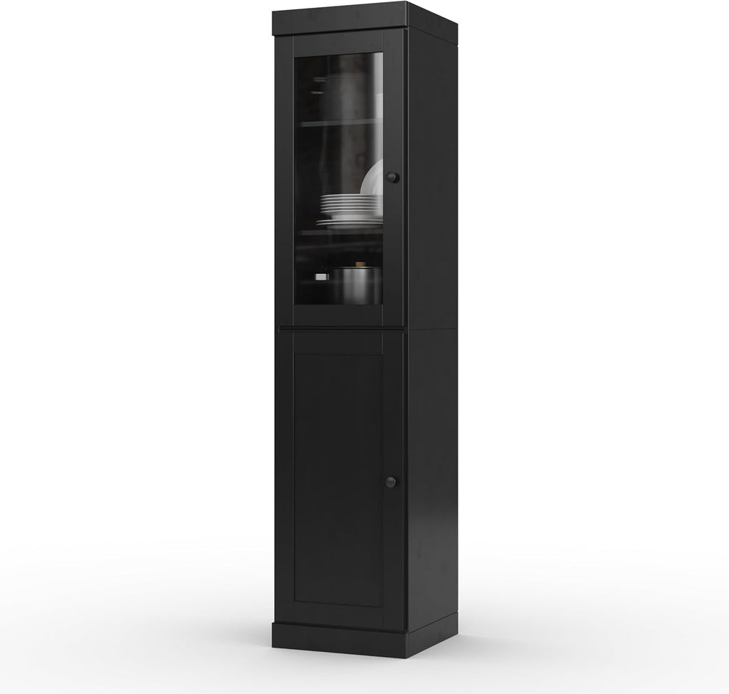 Palace Imports 100% Solid Wood 16.5"" Pantry Cabinet with Clear Glass, Shaker Doors and Adjustable Shelves