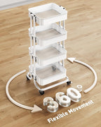 Pipishell 4 Tier Metal Rolling Utility Cart, Heavy-Duty Storage Rolling Cart with 2 Lockable Wheels, Multifunctional Mesh Organization Utility Cart for Kitchen Dining Room Living Room, PIUC13W