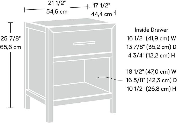 Sauder Pacific View Bedroom Night Stand, Spacious Storage, 1 Drawer Nightstan...