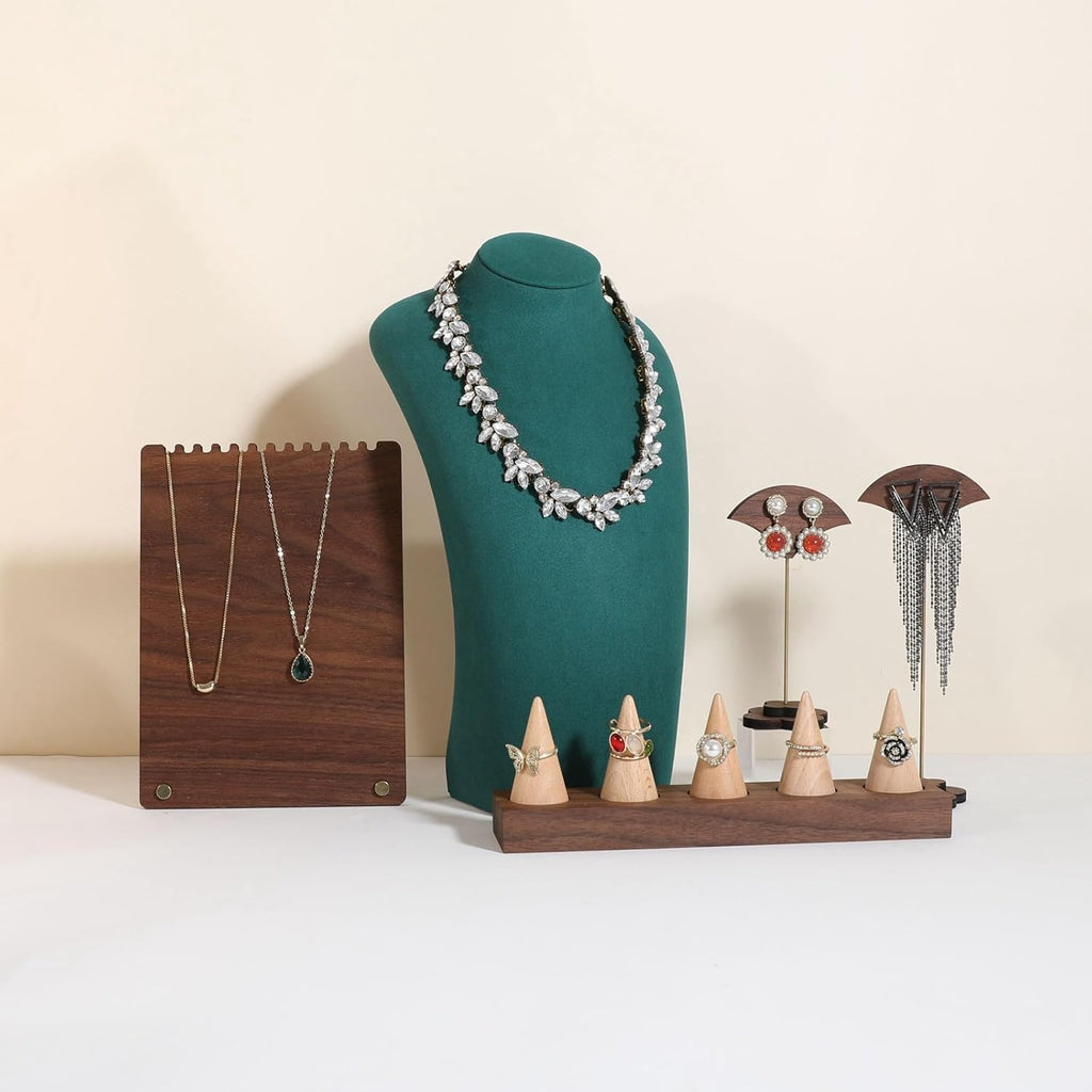 GemeShou Green necklace hanger jewelry organizer, Velvet jewelry stand necklace holder, jewelry mannequin bust for necklaces, Jewelry boutique store photography props【Green-Large height 11.8 inch】