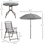 Outsunny 6 Piece Patio Dining Set for 4 with Umbrella, Outdoor Table and Chairs with 4 Folding Dining Chairs & Round Glass Table for Garden, Backyard and Poolside, Gray