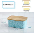 Hasense Farmhouse Butter Dish with Lid for Countertop, Butter Keeper & Holder, Butter Container for Fridge with Wooden Freshness Seal, Enhance Kitchen Decor, Holds Two Sticks of Butter, Turquoise