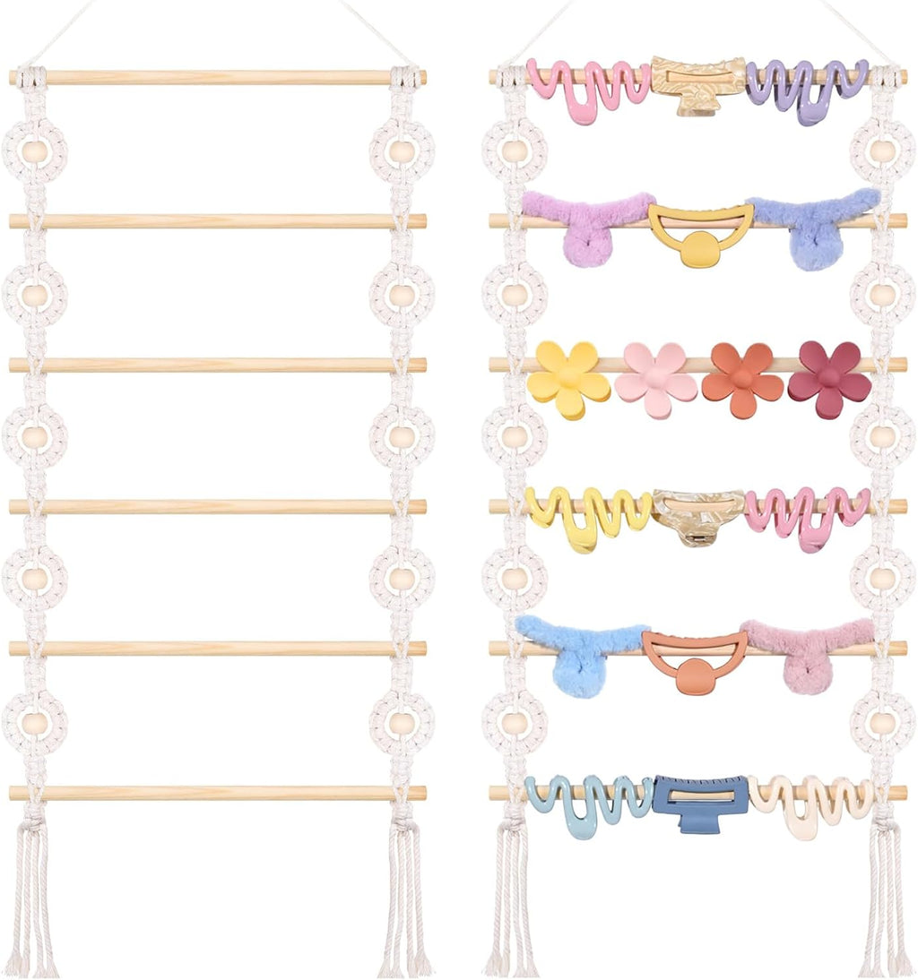 SNOWSTAR Macrame Hair Claw Clip Organizer,Hanging Hair Clip Holder and Storage for Women Girls,Claw Clip Hanger Home Decor for Wall,Door,Closet