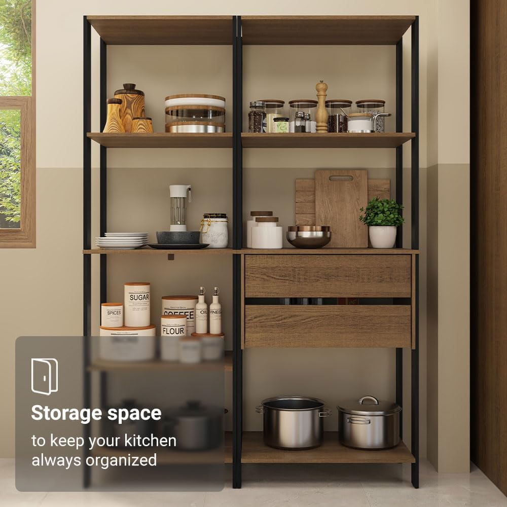 Madesa Kitchen Pantry Storage Rack with 2 Drawers and Open Shelves 51" L...