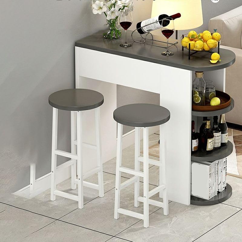 3-Piece Bar Table with Stools, Modern Living Room Set 3-Tier Storage Shelves ...