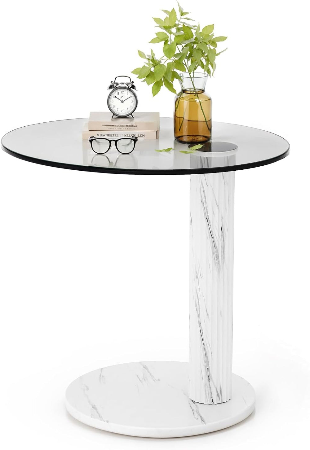 Recaceik Glass End Table, 22-Inch Round Glass Coffee Table, Modern Round Temp...