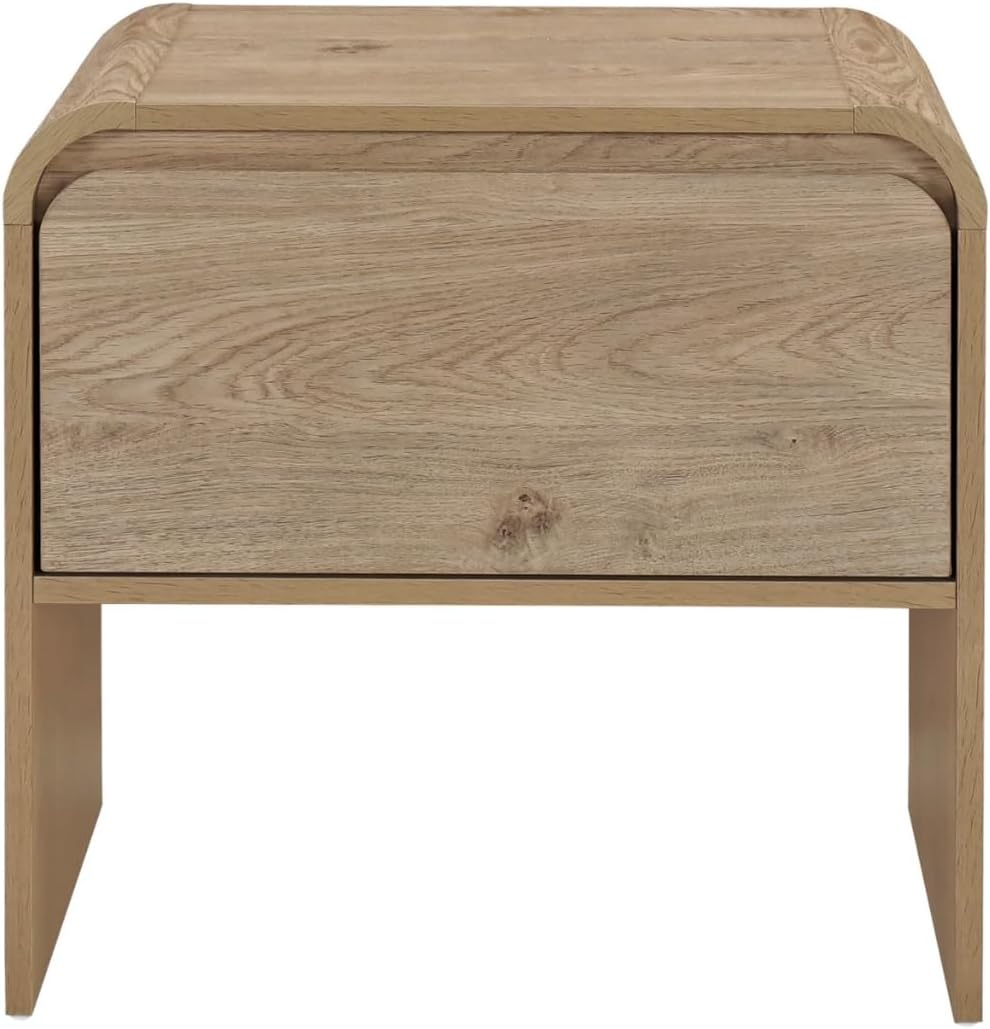 Benjara Maria Side End Table- Drawer and Waterfall Style- Beige Wood 22 Inch