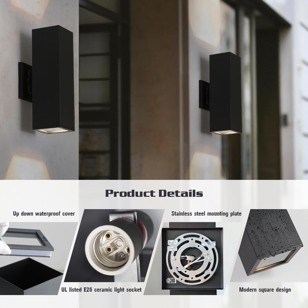 Cerdeco Aluminum Modern Outdoor Wall Light, Exterior Up Down Light Fixtures M...