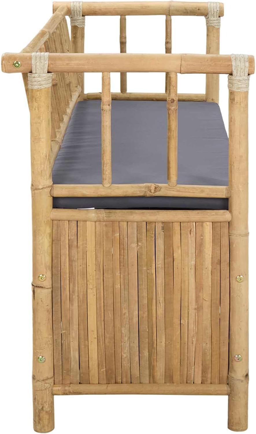 Bamboo Garden Storage Bench 110 x 47 x 80 cm, Outdoor Patio Seat with Hidden ...