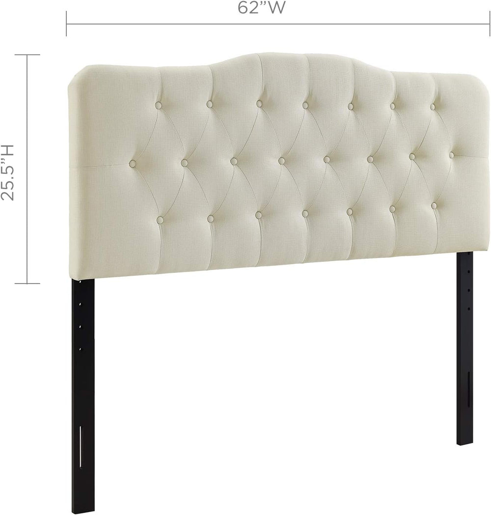 Modway Annabel Tufted Button Linen Fabric Upholstered Queen Headboard in Ivory