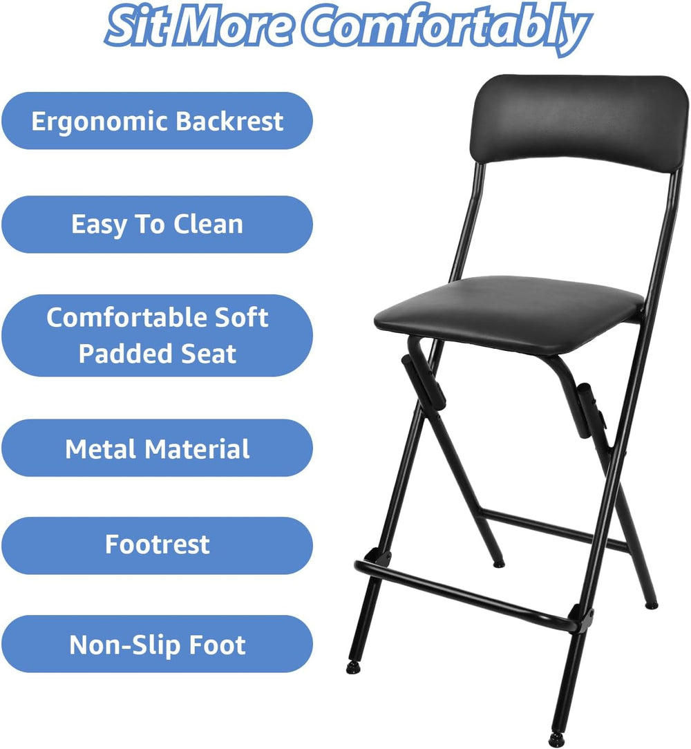 VENI HOME Folding Bar Stool with Backrest,25 Inch Leather Padded Counter Heig...