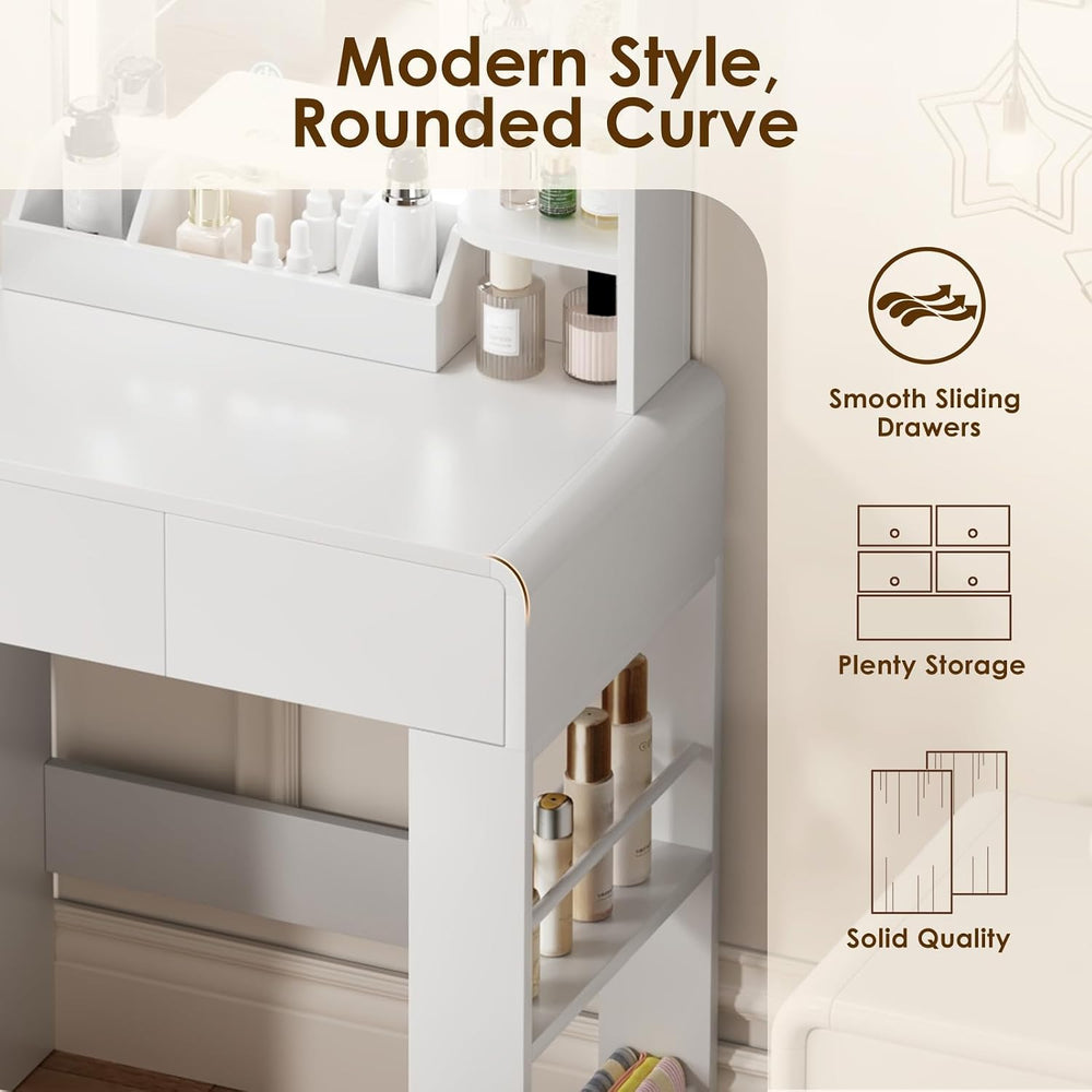 Vanity, Small Vanity Desk with Mirror and Lights, Side Shelf Storage Space, C...