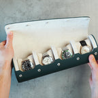 DailyWatch | Personalized Watch Roll Travel Case For 4 Watches - Handmade Genuine Leather Travel Case With Custom Engraving of Name or Initials - Dark Green Litchi