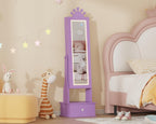LED Kids Jewelry Armoire Cabinet with Full Length Mirror for Girls, Purple | 3 Color Touch Control Lighting,Anti-Tip Stable Structure,Lockable Cabinet, Freestanding Jewelry Organizer