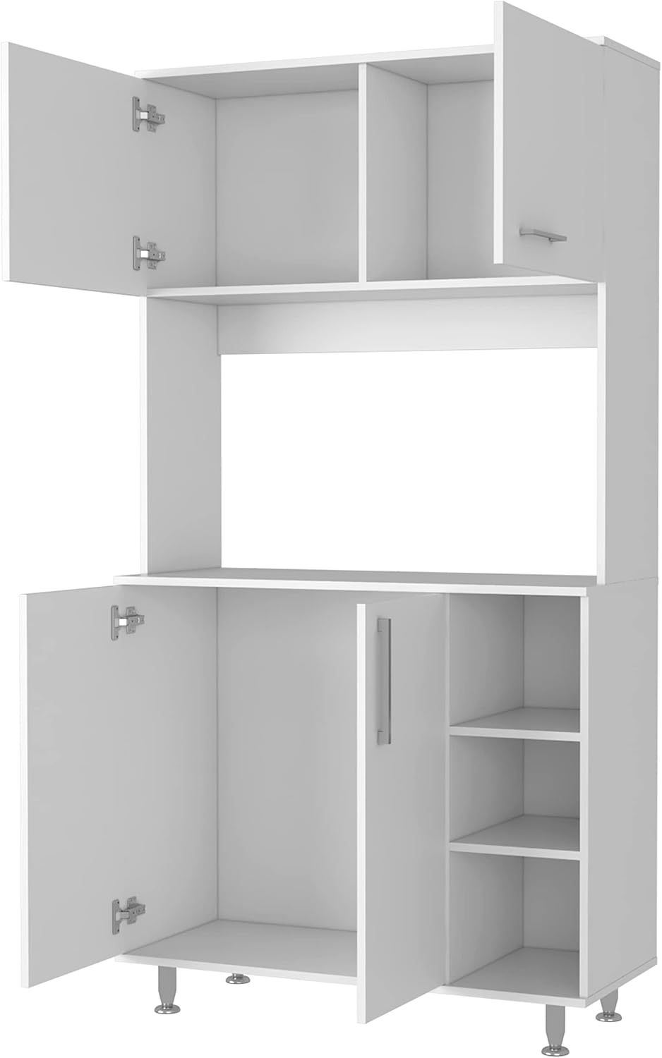 FM FURNITURE Colorado Pantry Cabinet with Three Small Open Shelves and One Ca...