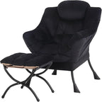 Tiita Lazy Chair with Ottoman, Modern Large Accent Lounge Armchair, Comfy Leisure Sofa Reading Chair with Footrest for Bedroom, Living Room, Dorm Rooms, Garden and Courtyard, Velvet Black