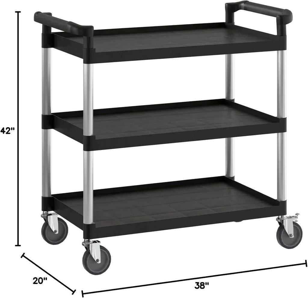 Black Utility/Bussing Cart with Three Shelves - 42" x 20"