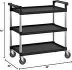 Black Utility/Bussing Cart with Three Shelves - 42" x 20"