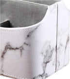 PU Leather Remote Control Holder,360 Degree Spinning Desk TV Remote Caddy,Desk Organizers and Accessories,for Controller,Media,Mail,Calculator,Mobile Phone,Pen Storage Holder(White Marble)