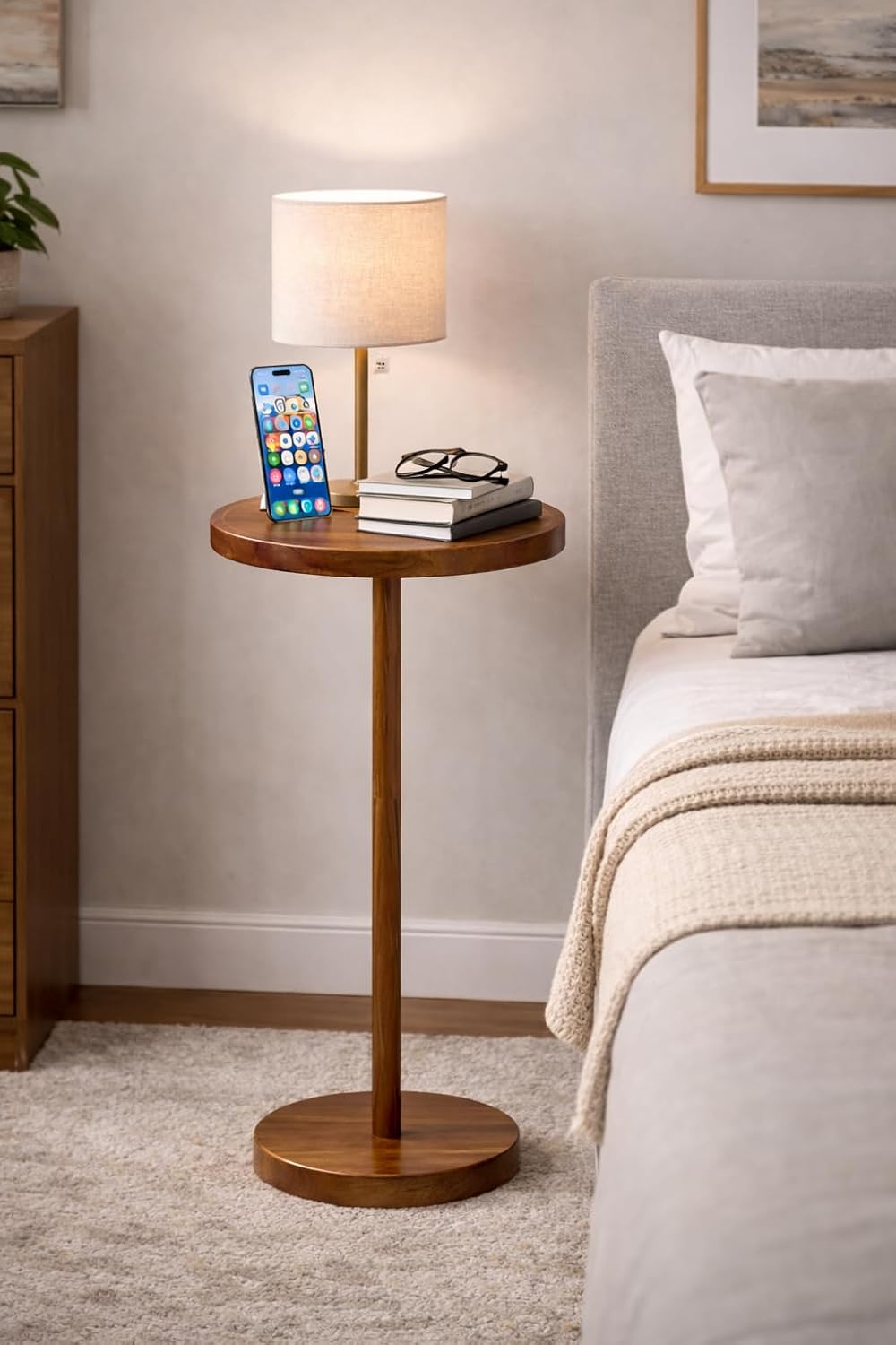 Drink Table for Small Spaces, 24” Tall Pedestal Side Table with Stable Base, ...