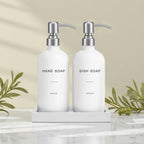 White Soap Dispenser for Kitchen Sink, Dish and Hand Soap Dispenser with Silver Stainless Steel Pump, Perfect for Kitchen Decor and Accessories. (Silver & White)