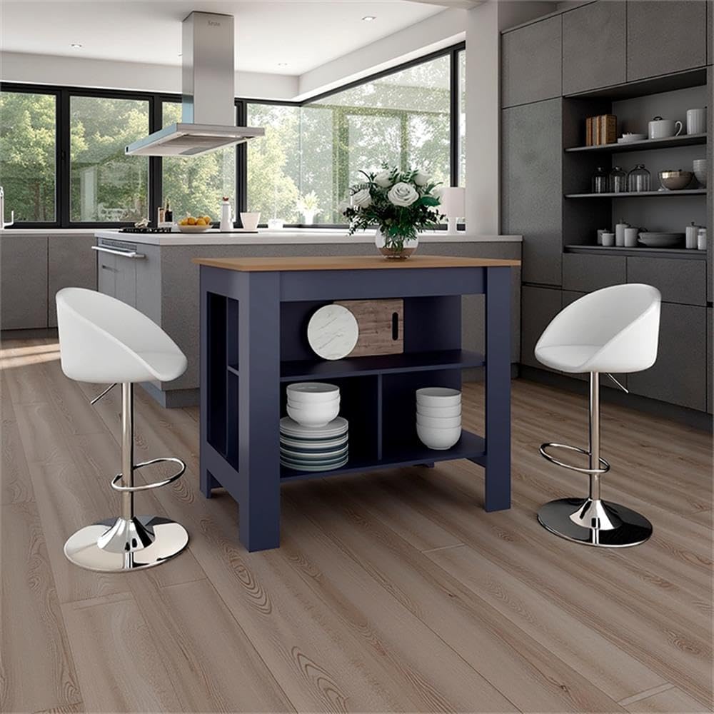 Pemberly Row Kitchen Island with Seating, 40.5 in Wide, Multi-Color Finish, T...
