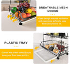 Miyawell Fruit Vegetable Storage Basket, 4 Tier Stackable Metal Wire Storage Baskets with Wheels, Fruit Vegetable Produce Basket Organizer Bins for Kitchen, Pantry, Bathroom