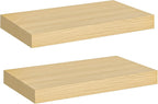 HOOBRO Floating Shelves for Wall, Wall Mounted Shelf Set of 2, 15.7" Hanging Shelf with Invisible Brackets, for Wall in Bathroom, Bedroom, Toilet, Kitchen, Living Room, Office, Natural NL40BJ01