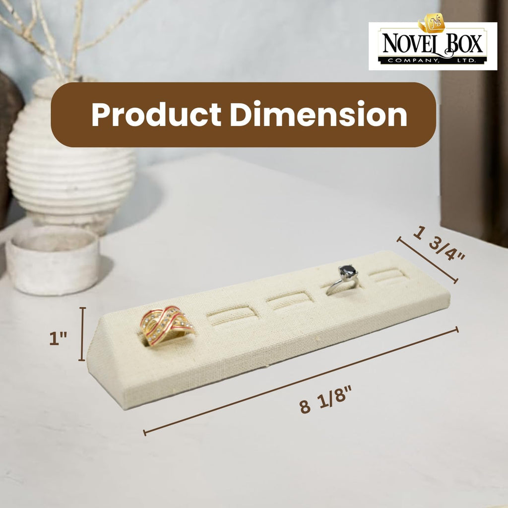 Novel Box 5-Slot Beige Linen Rings/Earrings/Cufflinks Holder Tray 8.12x1.75x1 Inches - Ring Holder Organizer for Selling or Personal Use - Jewelry Display Trays for Special Occasions