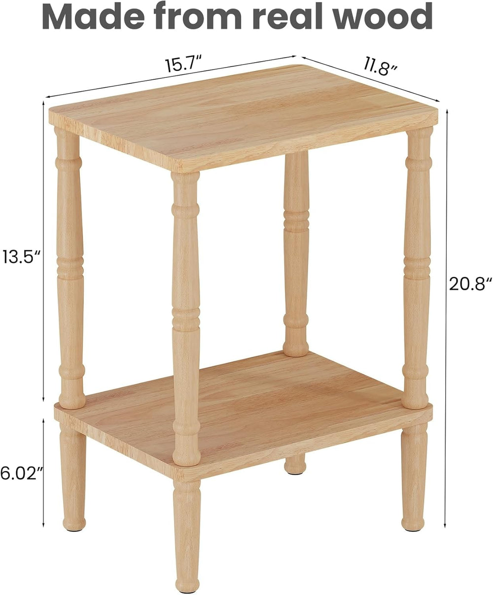 LUCKNOCK Solid Wood Side Table, Small Vintage End Table, Narrow Couch Side Ta...