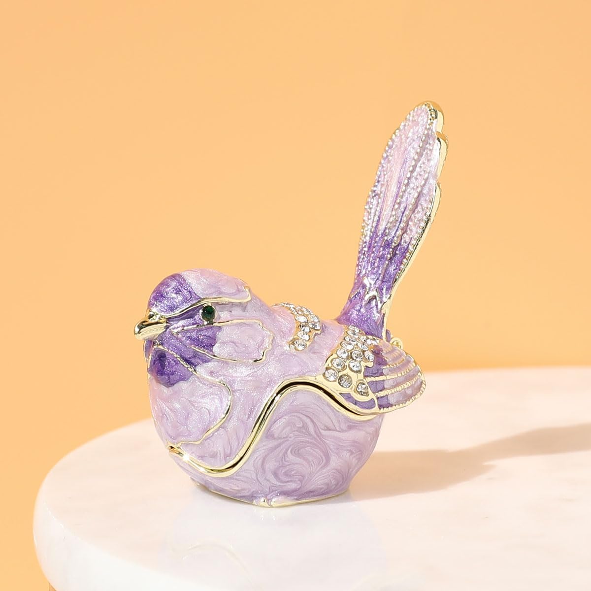 Exquisite Hand - Painted Enamel Blue Bird Trinket Box: Hinged Rhinestone - Adorned Mini Jewelry Organizer for Rings & Necklaces, Ideal Classical Home Decor & Collectible Keepsake (Trinket Box-N)