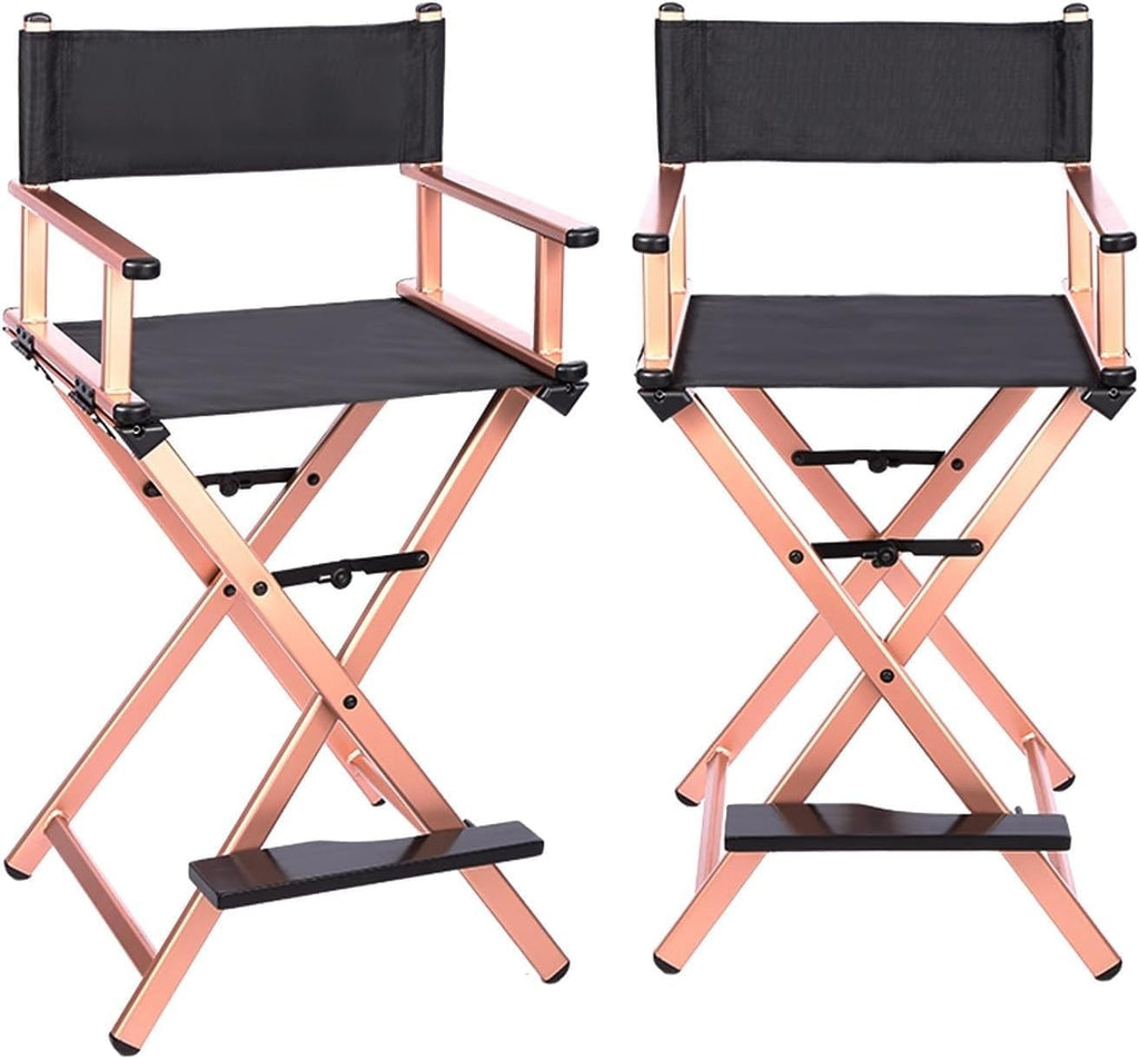 2Pcs Makeup Artist Chair, Tall Directors Foldable W/Aluminum Frame and Footrest, Makeupfor Makeup Artist,(Orange)