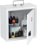 Uniclife Wall Mount Medicine Cabinet with Combination Lock & Handle Locking First Aid Cabinet Lockable Medical Cabinet Medium Medicine Organizer Secure Steel Wall Cabinet Metal Storage Box, White