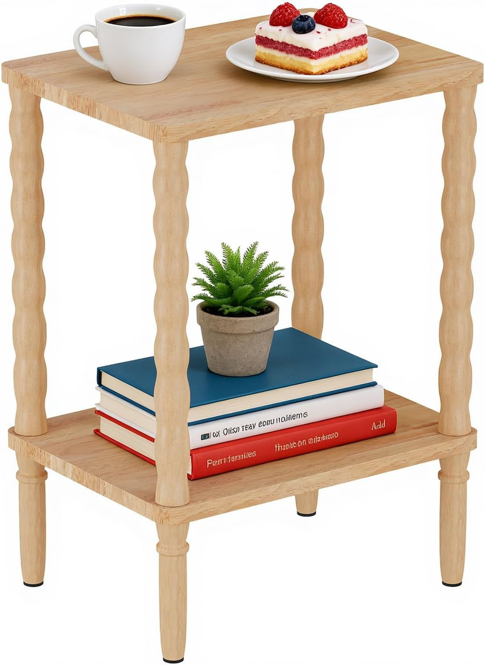 Solid Wood Side Table, Small Retro End Table, Narrow Couch Side Table with St...