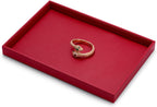 Oirlv Gorgeous Red Leather Jewelry Tray Flat Jewelry Display Tray Stackable Jewelry Organizer Plate