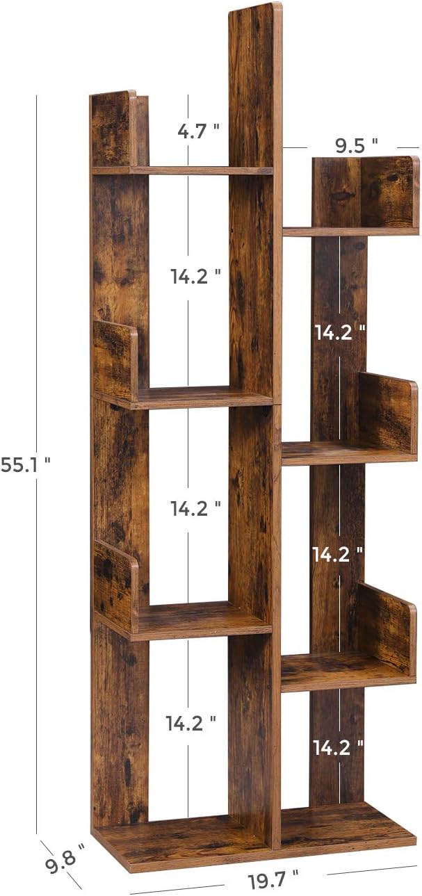 VASAGLE Bookcase, Tree-Shaped Bookshelf with 8 Storage Shelves, Rounded Corne...