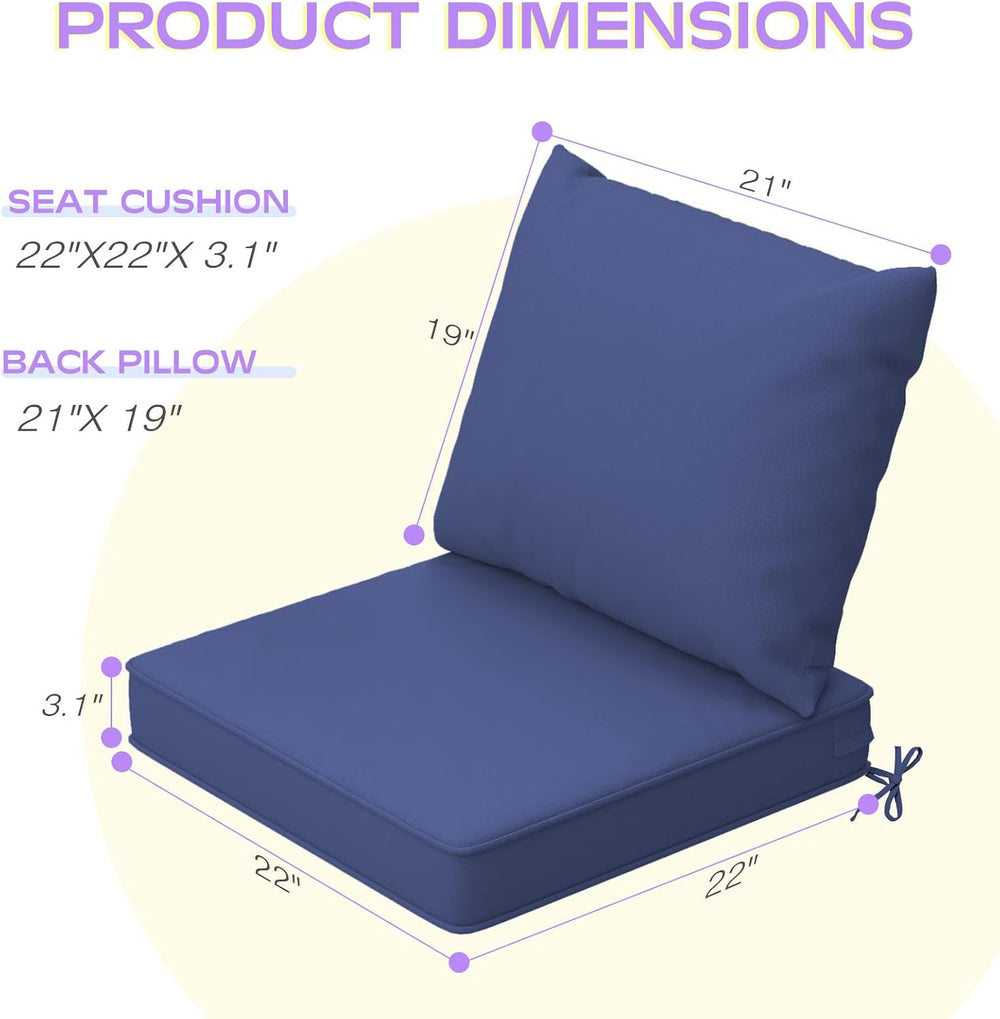 Outdoor Chair Cushions Set of 4, 22 x 22 Inch Patio Furniture Cushions with S...