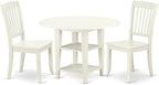 East West Furniture SUDA3-LWH-W 3 Piece Dining Room Table Set Contains a Round Dining Table with Dropleaf & Shelves and 2 Wood Seat Chairs, 42x42 Inch, Linen White