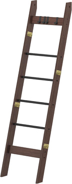 Blanket Ladder for Living Room, Decorative Quilt Rack with 4 Removable Hooks, 6-Tier Farmhouse Ladder Holder Shelf Organizer for Bedroom, Black Tea Brown and Black BR31520B
