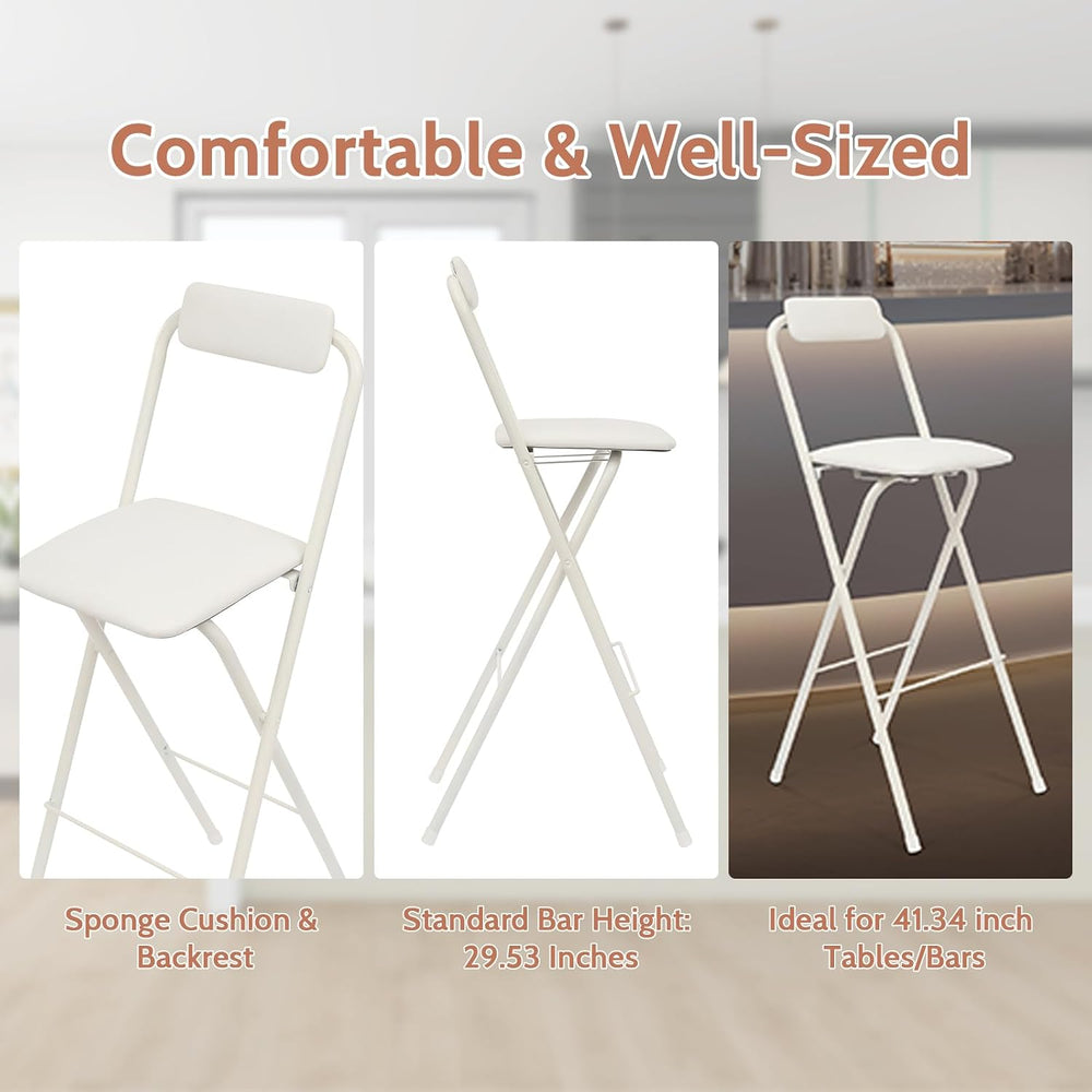2PCS Folding Bar Stool with Backrest, 29.53in Tall Folding Chair Counter Heig...