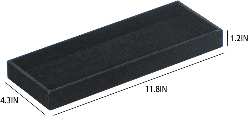 Divided Drawer Organizer Tray, Velvet Jewelry Storage Tray, Necklace Bracelet Ring Earring Display Tray,Bedside Nightstand Desk Holder Tray for Phone Watch Sunglasses Cosmetics Storage/Black/1grid