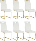 Goujxcy Dining Chairs Set of 6, Modern High Back Kitchen Chairs with Metal Legs and Faux Leather Padded Seat Upholstered Dining Chairs for Dining & Kitchen,Living Room (White&Gold, Set of 6)