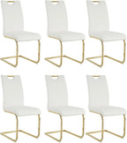 Goujxcy Dining Chairs Set of 6, Modern High Back Kitchen Chairs with Metal Legs and Faux Leather Padded Seat Upholstered Dining Chairs for Dining & Kitchen,Living Room (White&Gold, Set of 6)
