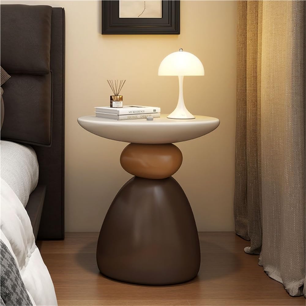 Decorative Stone Shape Side Table, Fiberglass End Table Nightstand, Round Acc...