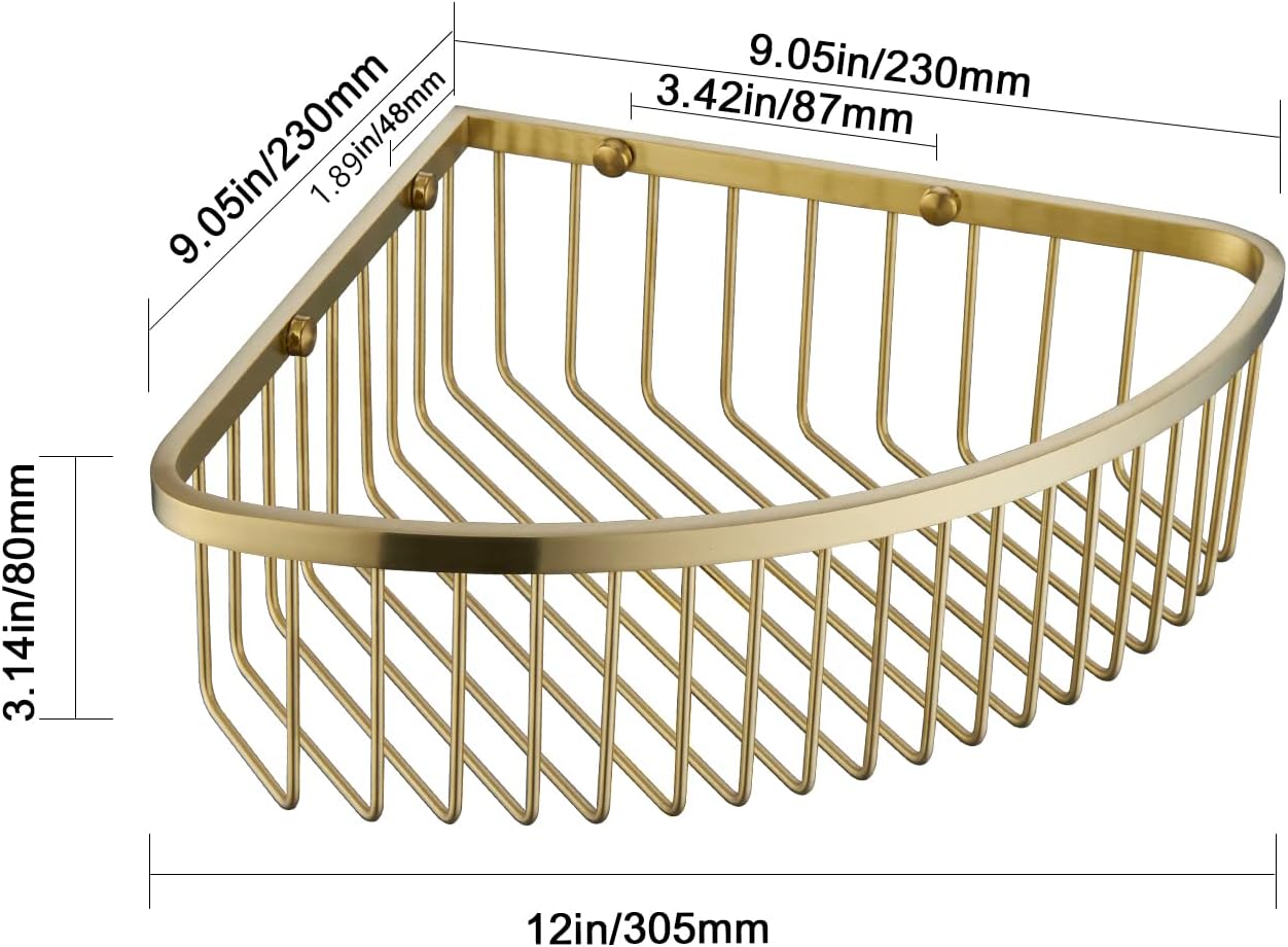 Bathroom Shower Caddy Corner Shelf Basket, Ultra Sturdy Rust-Proof Stainless Steel Shelf Organizer Shampoo Holder, Wall Mounted Storage Rack for Bathroom Kitchen, Brushed Gold