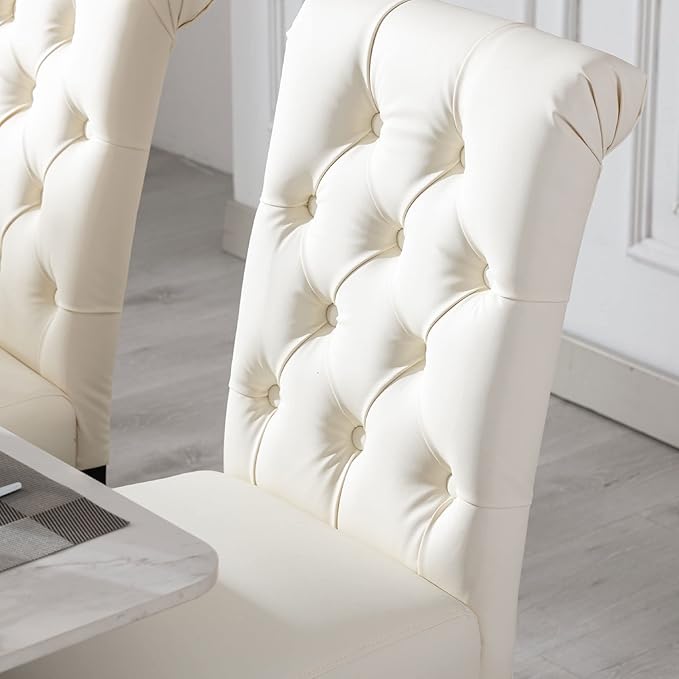 PU Leather Dining Chairs Set of 2, Farmhouse Upholstered Kitchen Chairs Moder...